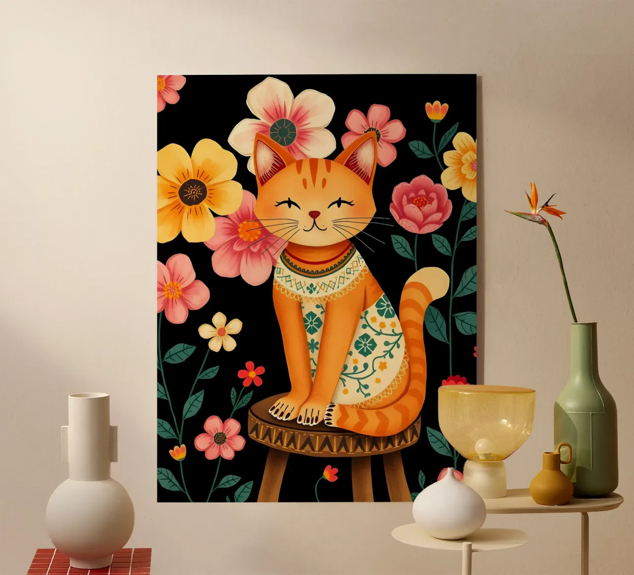 Gato en una silla en un jardín de flores metacrilato de COLLEEN CRAFTS