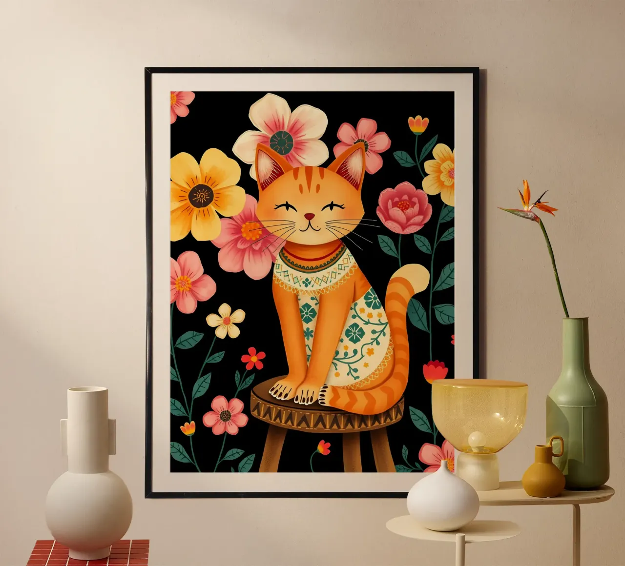 Gato en una silla en un jardín de flores hahnemühle de COLLEEN CRAFTS