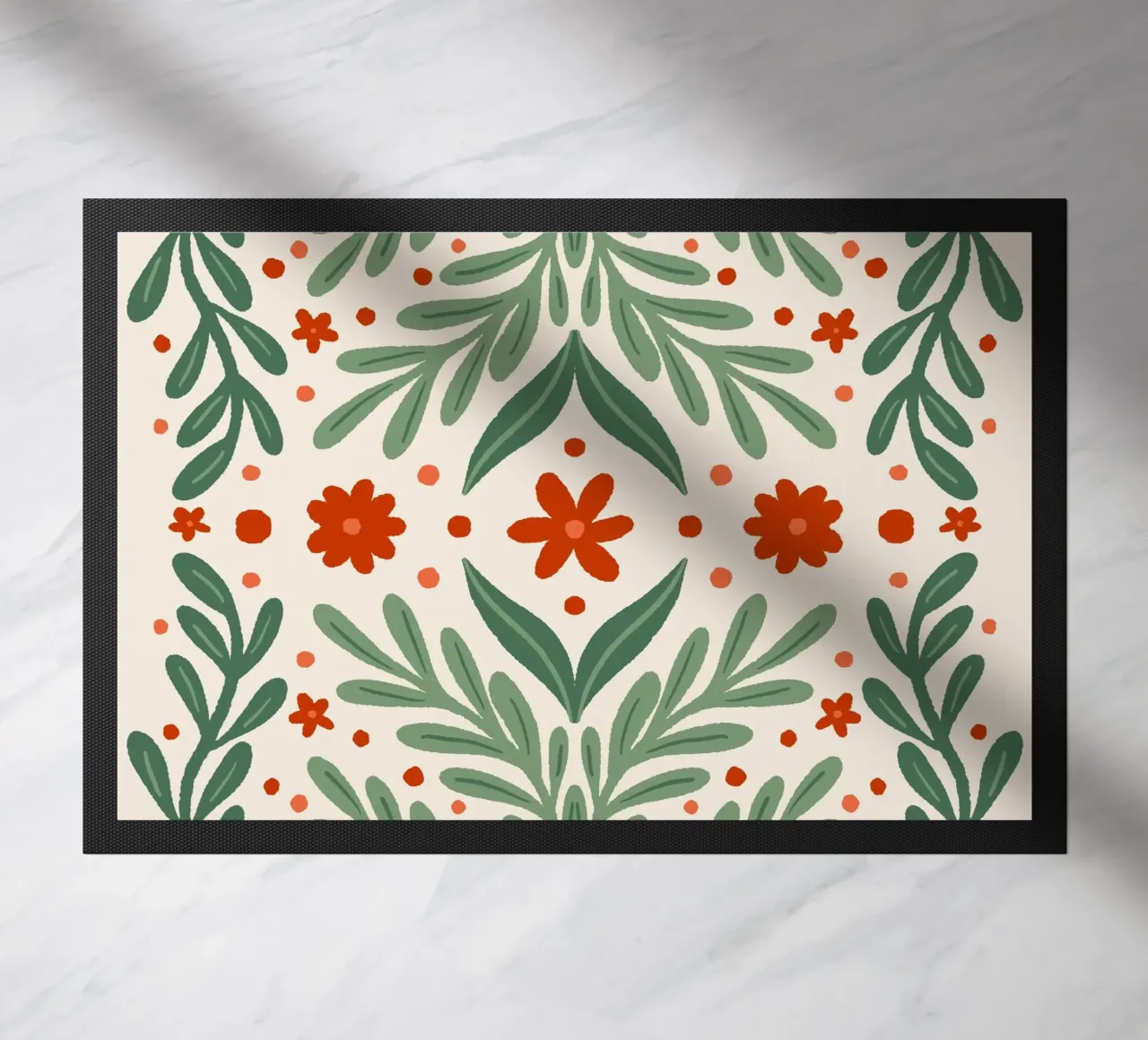 Takken en bloemen - rood en groen deurmat van Wackapacka