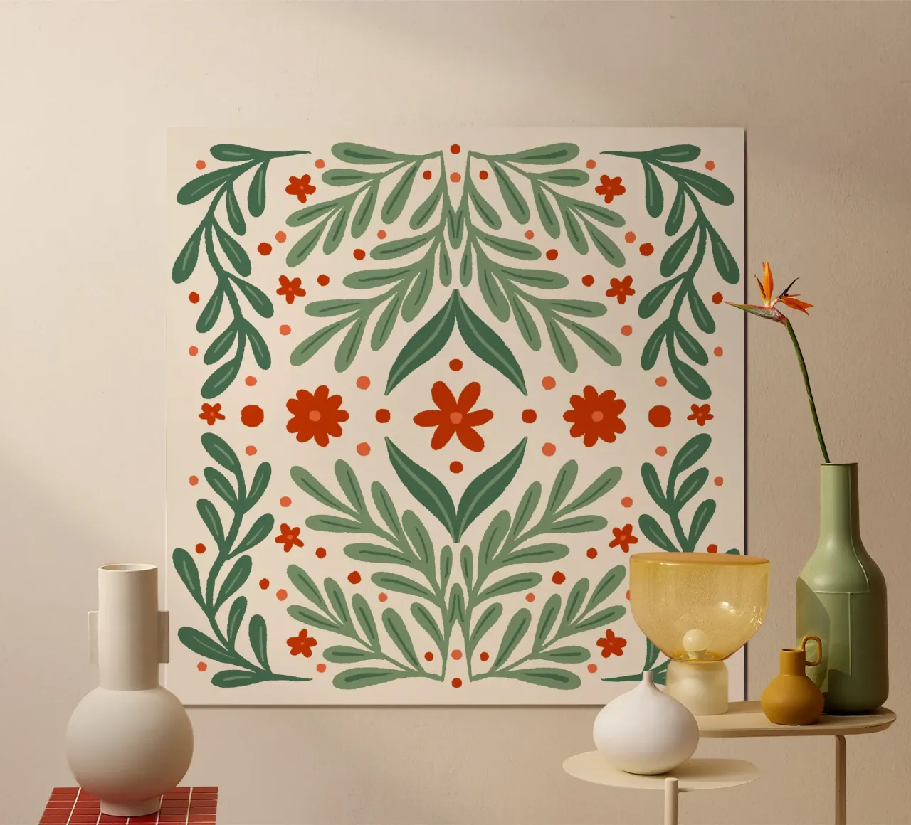 Branches et fleurs - rouge et vert hahnemühle de Wackapacka