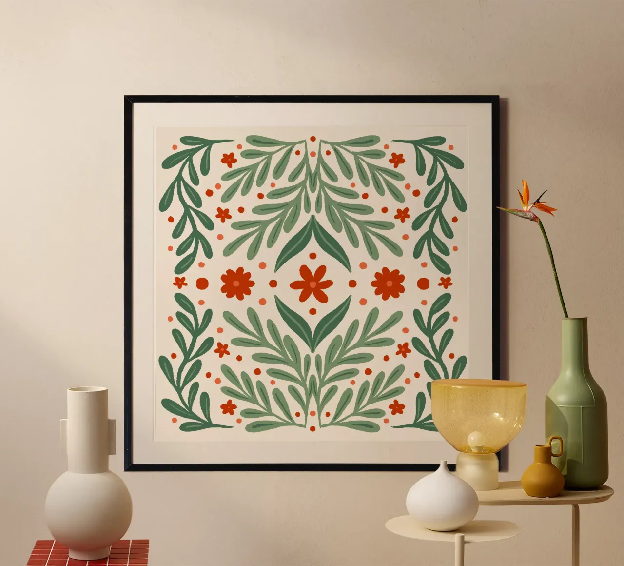 Branches et fleurs - rouge et vert hahnemühle de Wackapacka