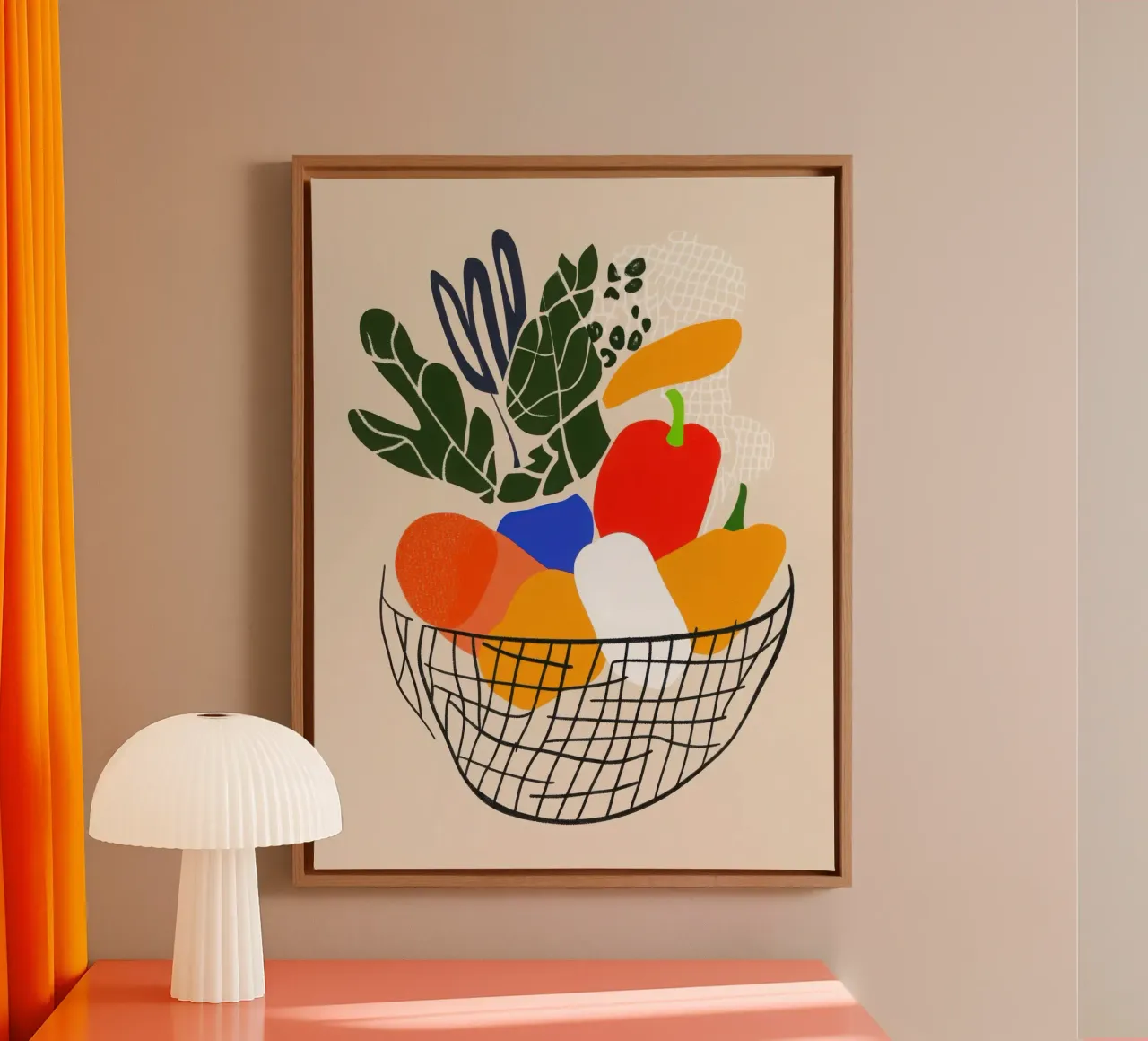 Mercato mattutino - Cesto di sapori in astrazione tela con Cornice a cassetta da Pop and Fruits - Affiches & posters