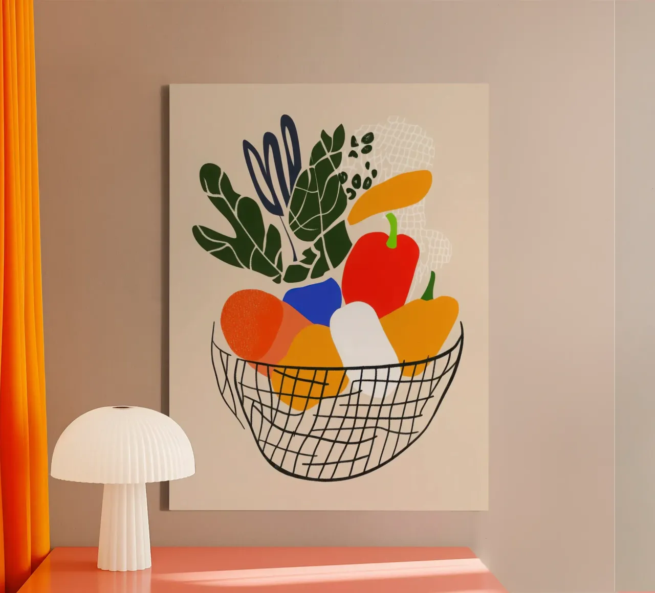 Mercato mattutino - Cesto di sapori in astrazione tela con Cornice a cassetta da Pop and Fruits - Affiches & posters