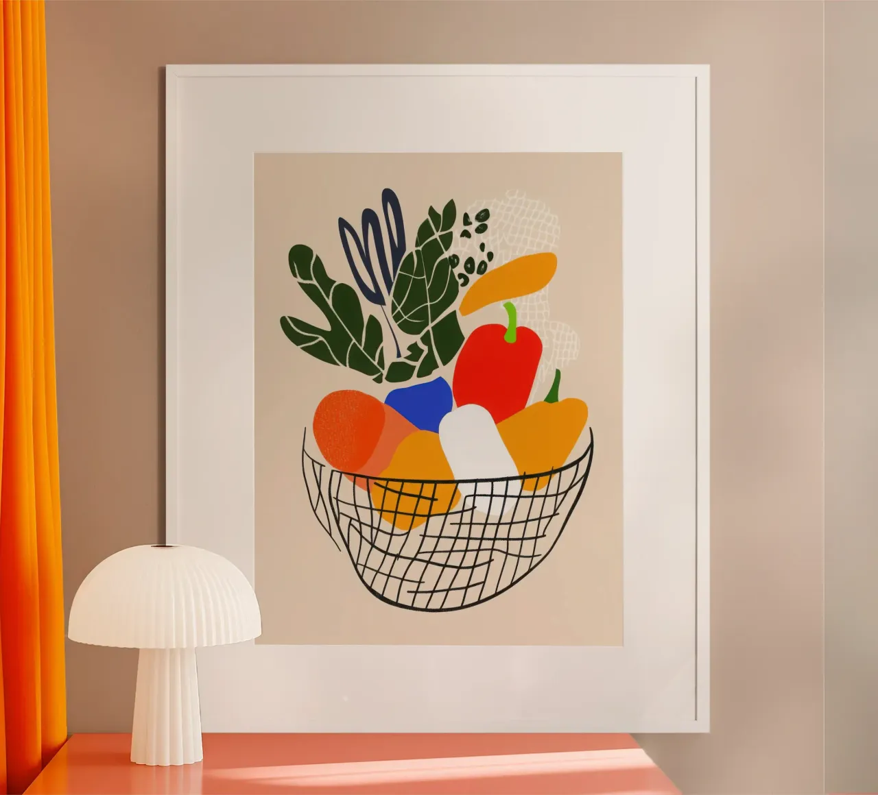 Morning market - Basket of flavours in abstraction poster with wooden frame by Pop and Fruits - Affiches & posters
