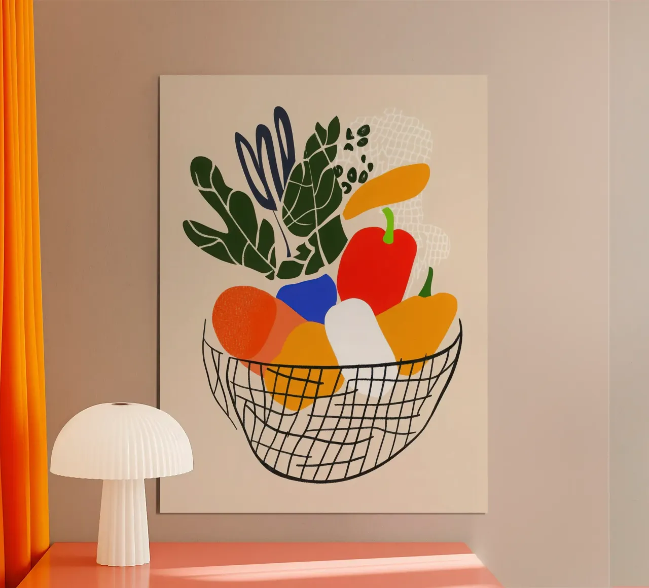Morning market - Basket of flavours in abstraction poster with wooden frame by Pop and Fruits - Affiches & posters
