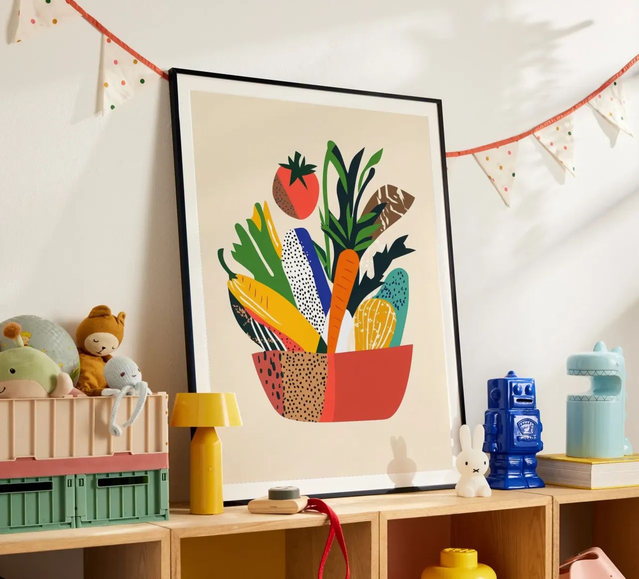 Una festa di colori - Un'esplosione grafica e vegetale poster con telaio in alluminio da Pop and Fruits - Affiches & posters