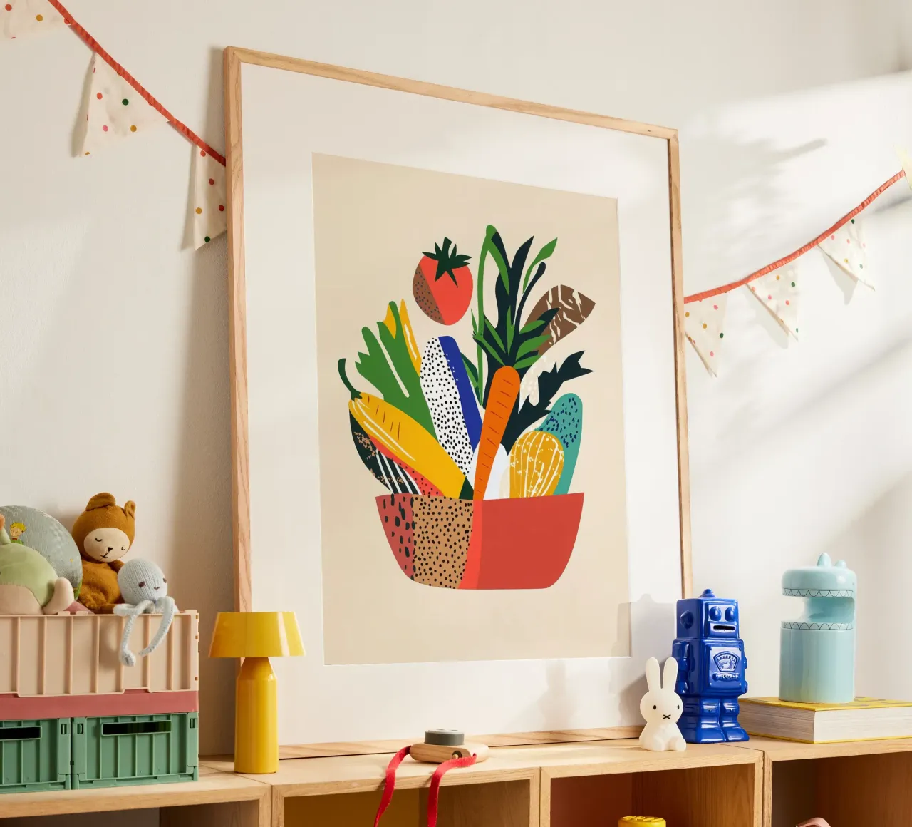 Una festa di colori - Un'esplosione grafica e vegetale poster con telaio in alluminio da Pop and Fruits - Affiches & posters