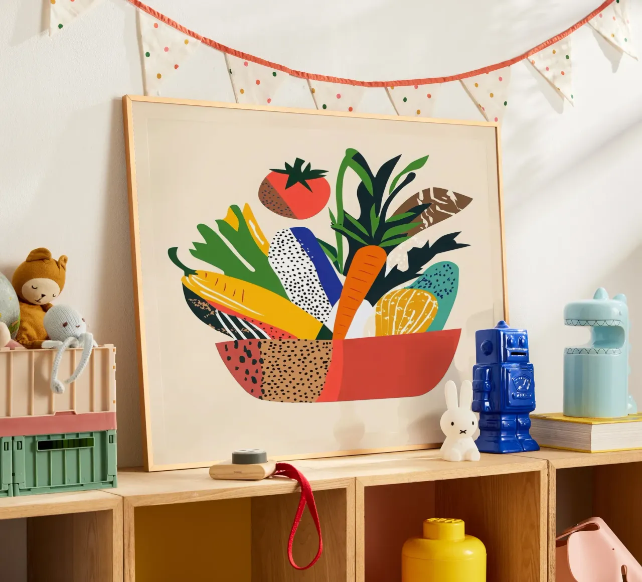 Una festa di colori - Un'esplosione grafica e vegetale poster con telaio in alluminio da Pop and Fruits - Affiches & posters