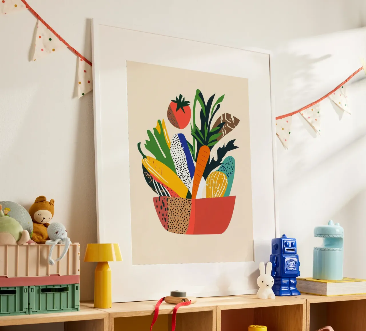Una festa di colori - Un'esplosione grafica e vegetale poster con telaio in alluminio da Pop and Fruits - Affiches & posters