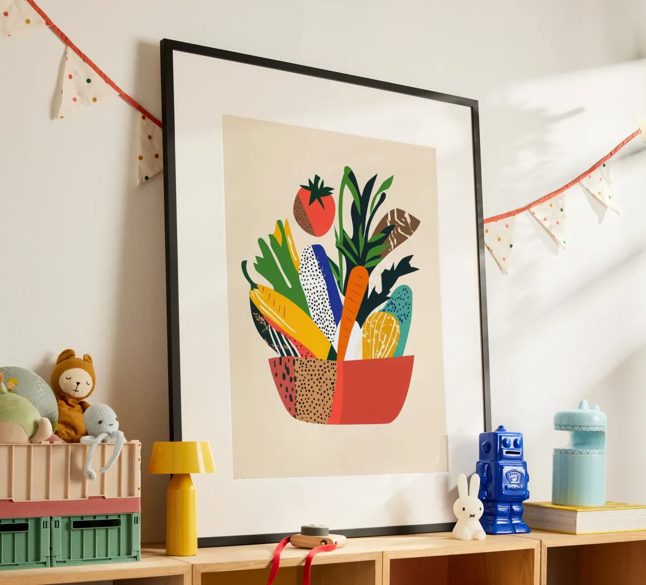 Una festa di colori - Un'esplosione grafica e vegetale poster con telaio in alluminio da Pop and Fruits - Affiches & posters