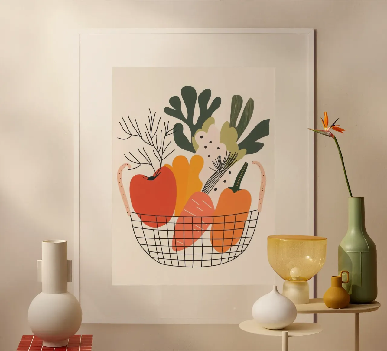 Panier d'abondance - The essence of plants in design poster with wooden frame by Pop and Fruits - Affiches & posters