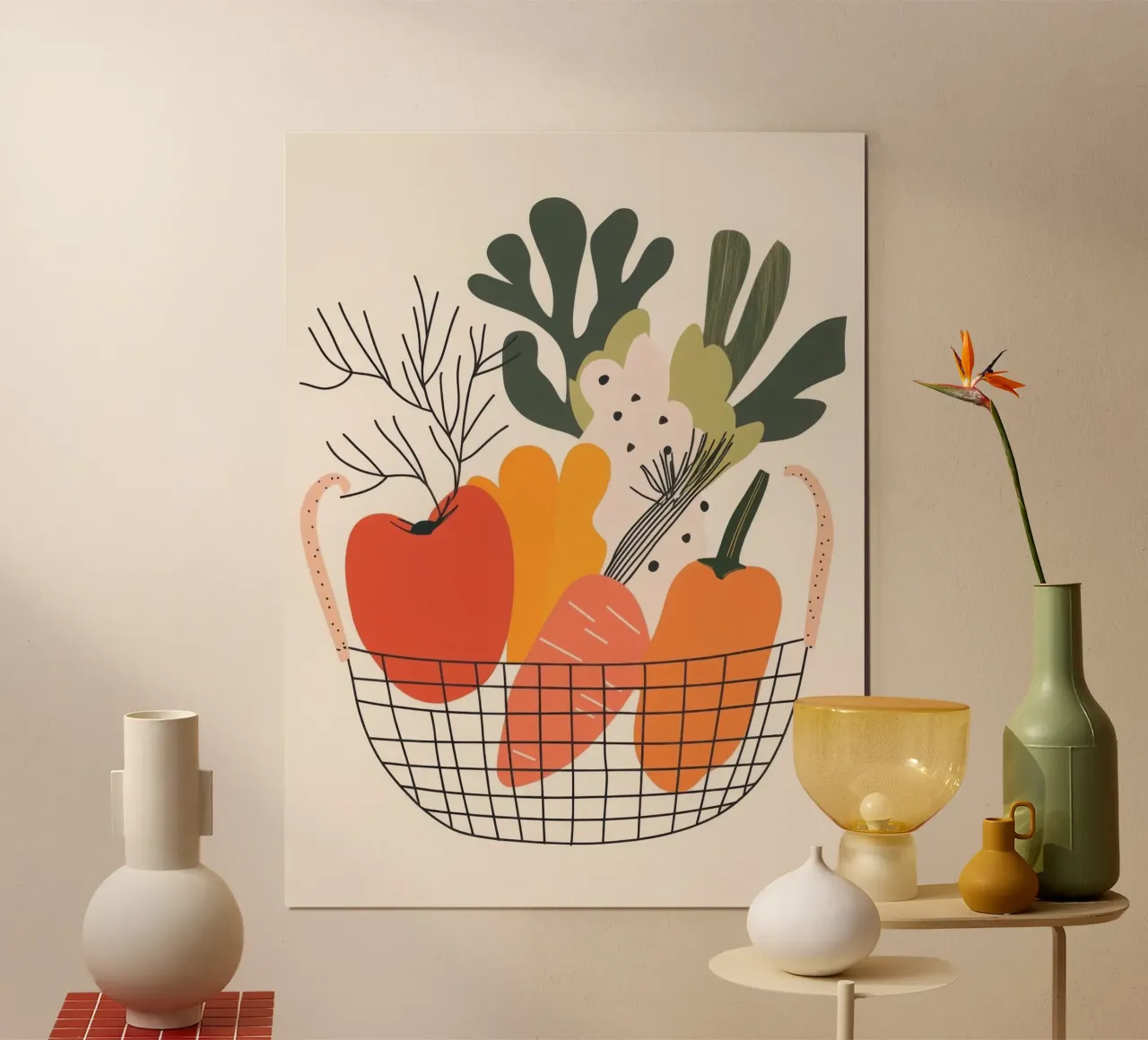 Panier d'abondance - The essence of plants in design poster with wooden frame by Pop and Fruits - Affiches & posters