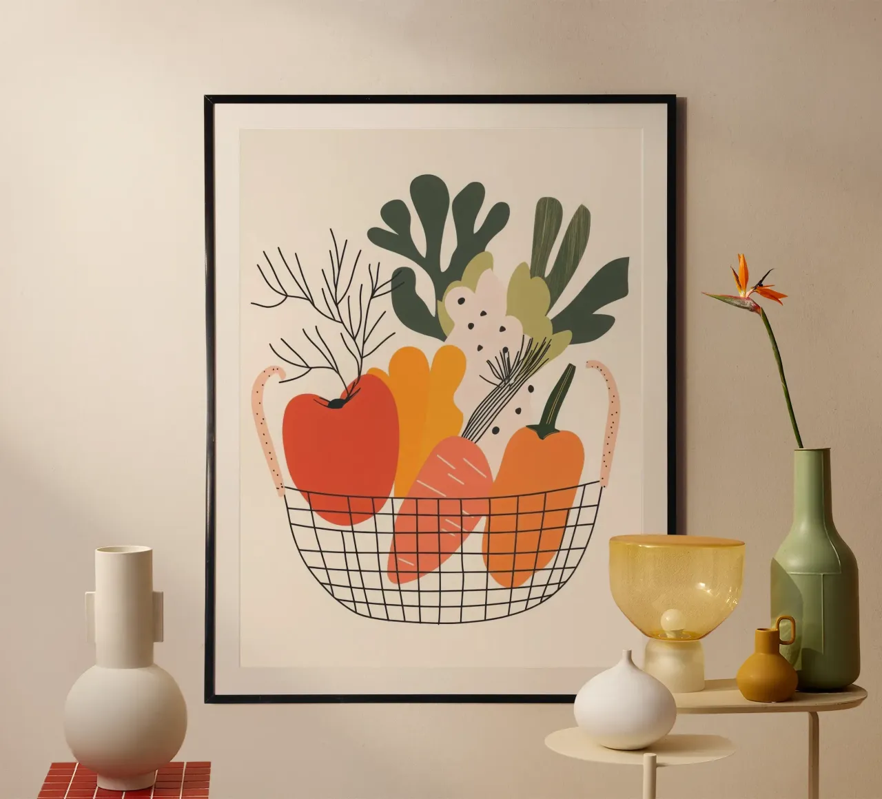Panier d'abondance - The essence of plants in design poster with wooden frame by Pop and Fruits - Affiches & posters