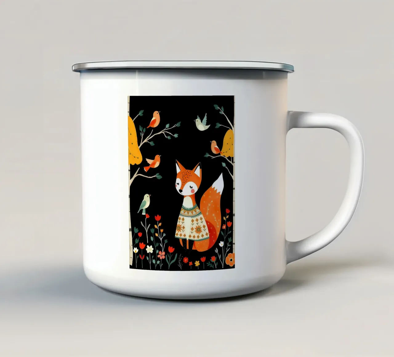 FOX IN THE FOREST enamel mug by COLLEEN CRAFTS