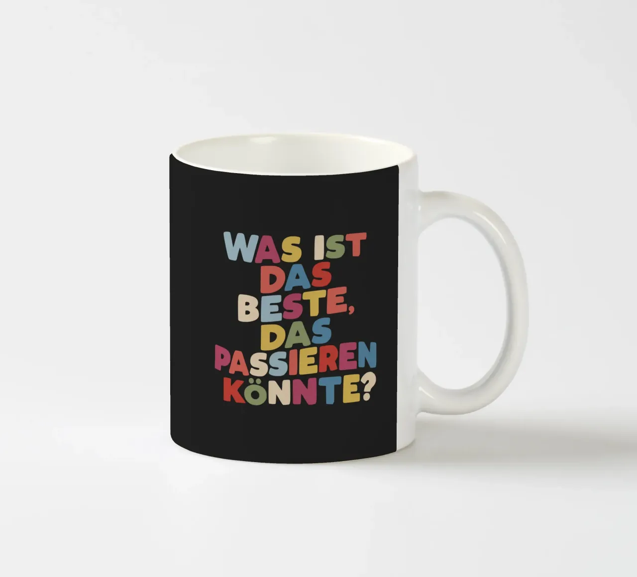 What Is The Best That Could Happen German Typography ceramic mug by THE MOTIVATED TYPE