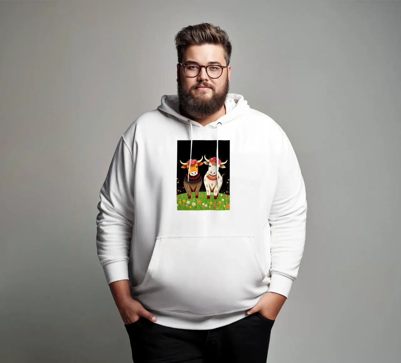 Vacas Highland en un prado salvaje sudadera con capucha de COLLEEN CRAFTS