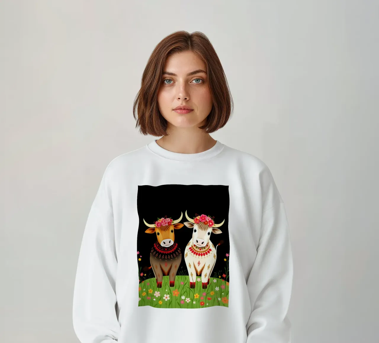 Hochlandkühe in wilder Wiese Sweatshirt von COLLEEN CRAFTS