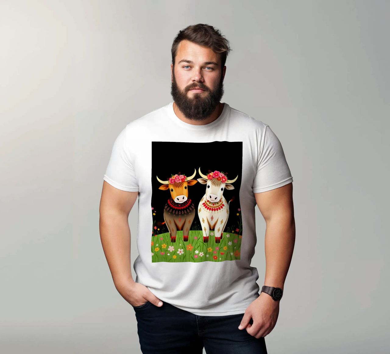 Mucche Highland in un prato selvaggio t-shirt da COLLEEN CRAFTS