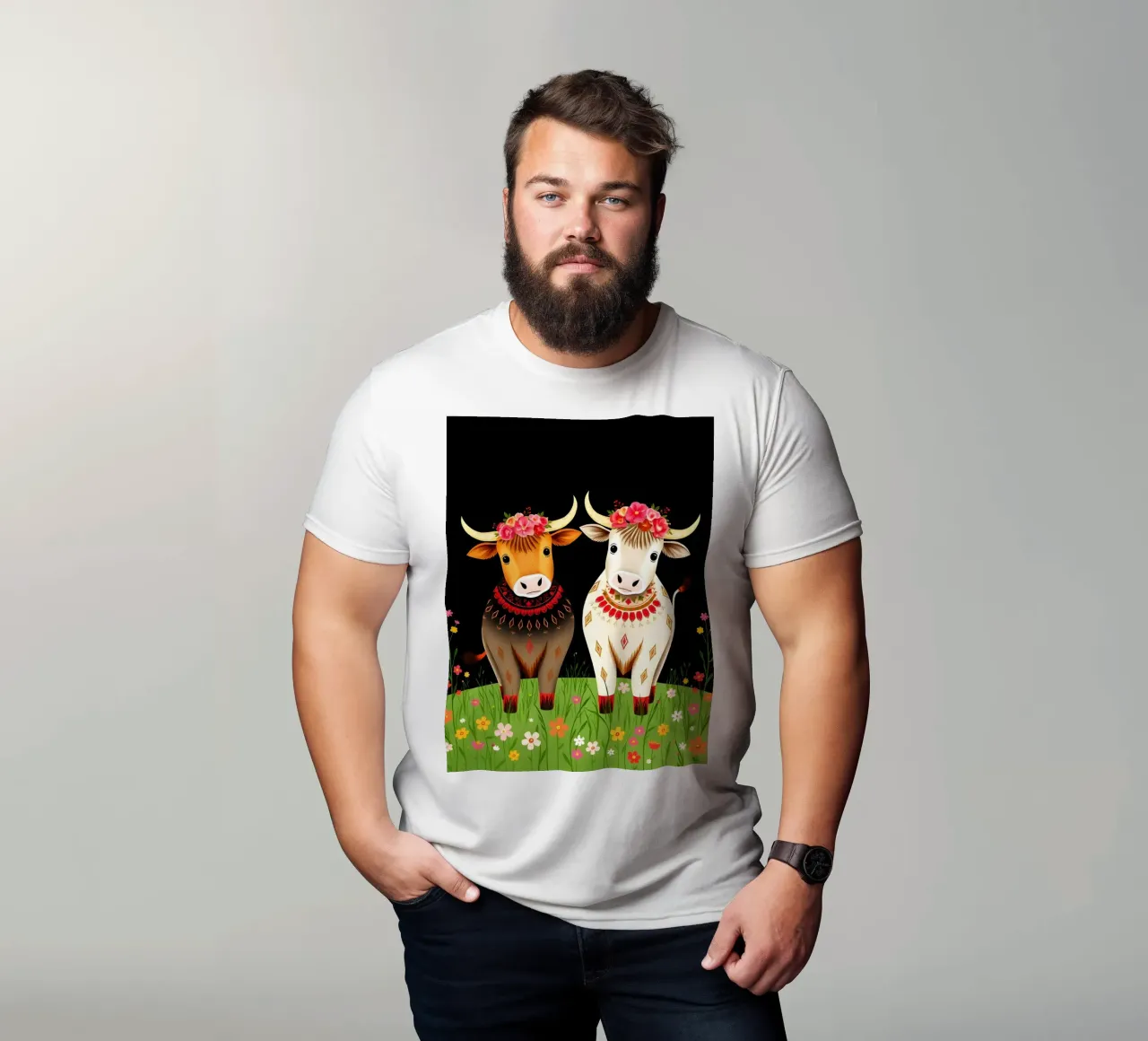 Mucche Highland in un prato selvaggio t-shirt da COLLEEN CRAFTS