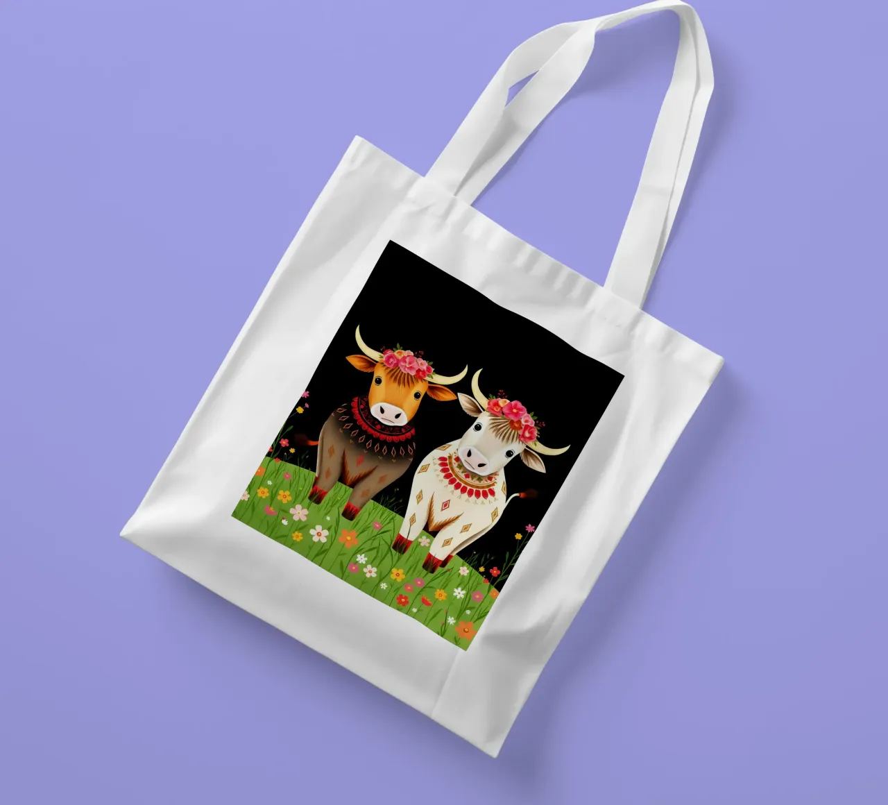 Mucche Highland in un prato selvaggio borsa in juta da COLLEEN CRAFTS
