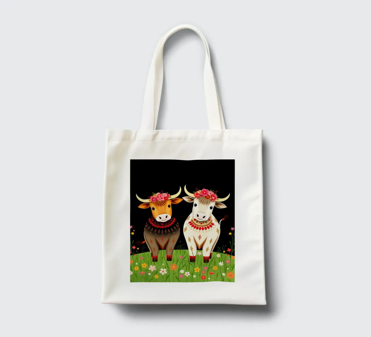 Mucche Highland in un prato selvaggio borsa in juta da COLLEEN CRAFTS