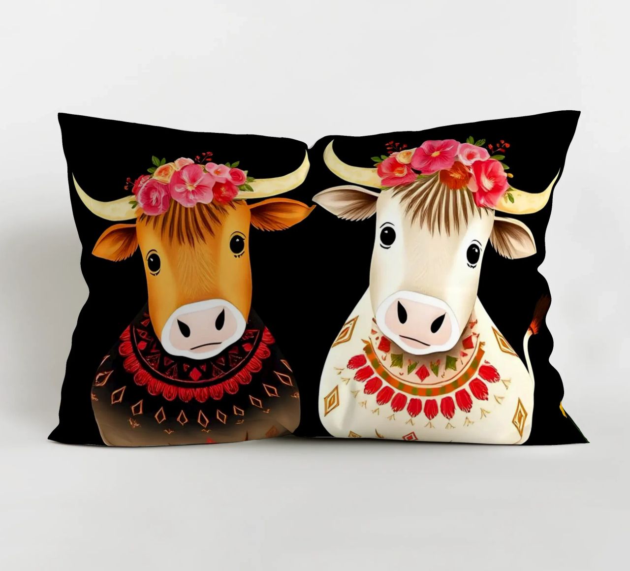 Mucche Highland in un prato selvaggio cuscino da COLLEEN CRAFTS