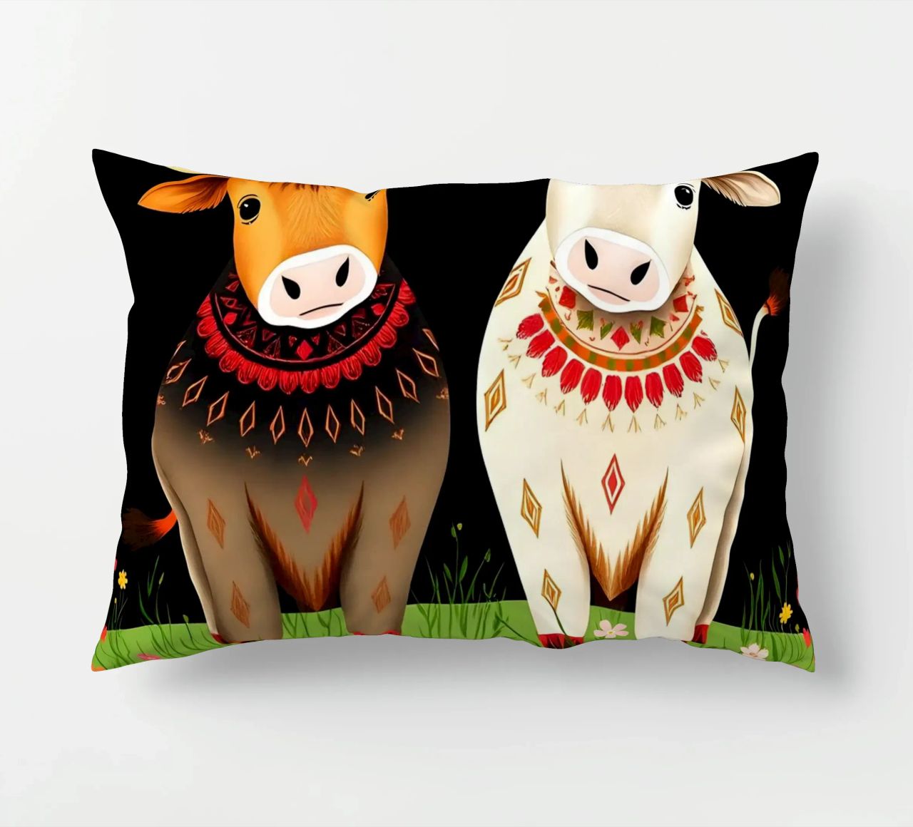Mucche Highland in un prato selvaggio cuscino da COLLEEN CRAFTS
