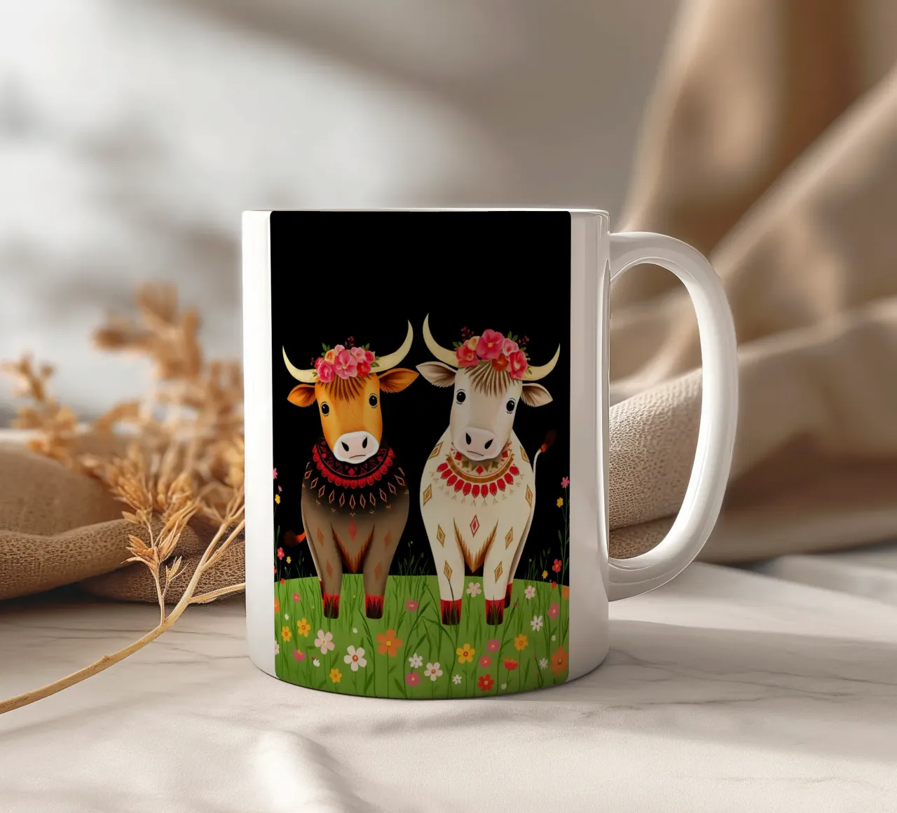 Hochlandkühe in wilder Wiese Keramik Tasse von COLLEEN CRAFTS