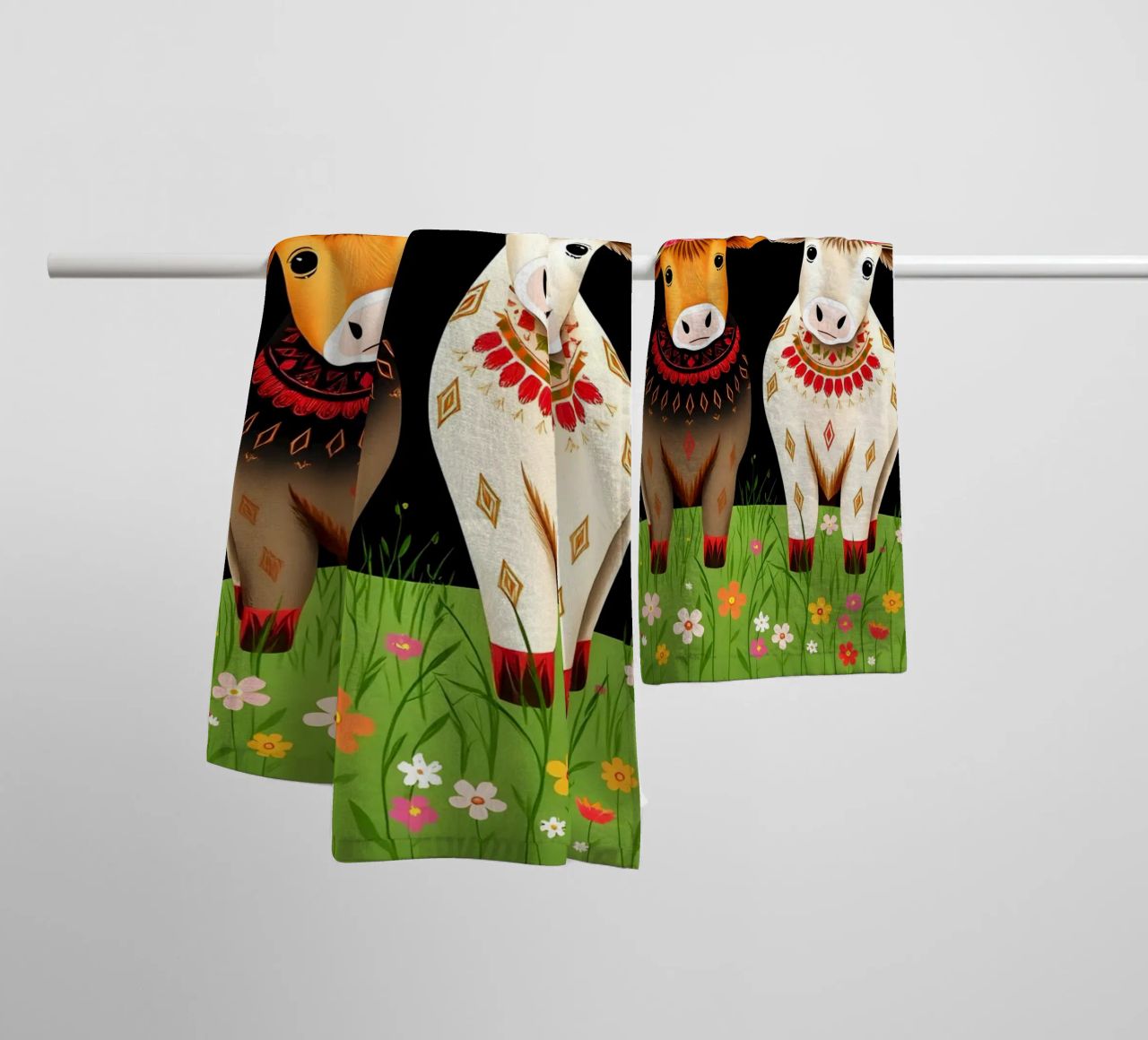 Mucche Highland in un prato selvaggio asciugamano da bagno da COLLEEN CRAFTS