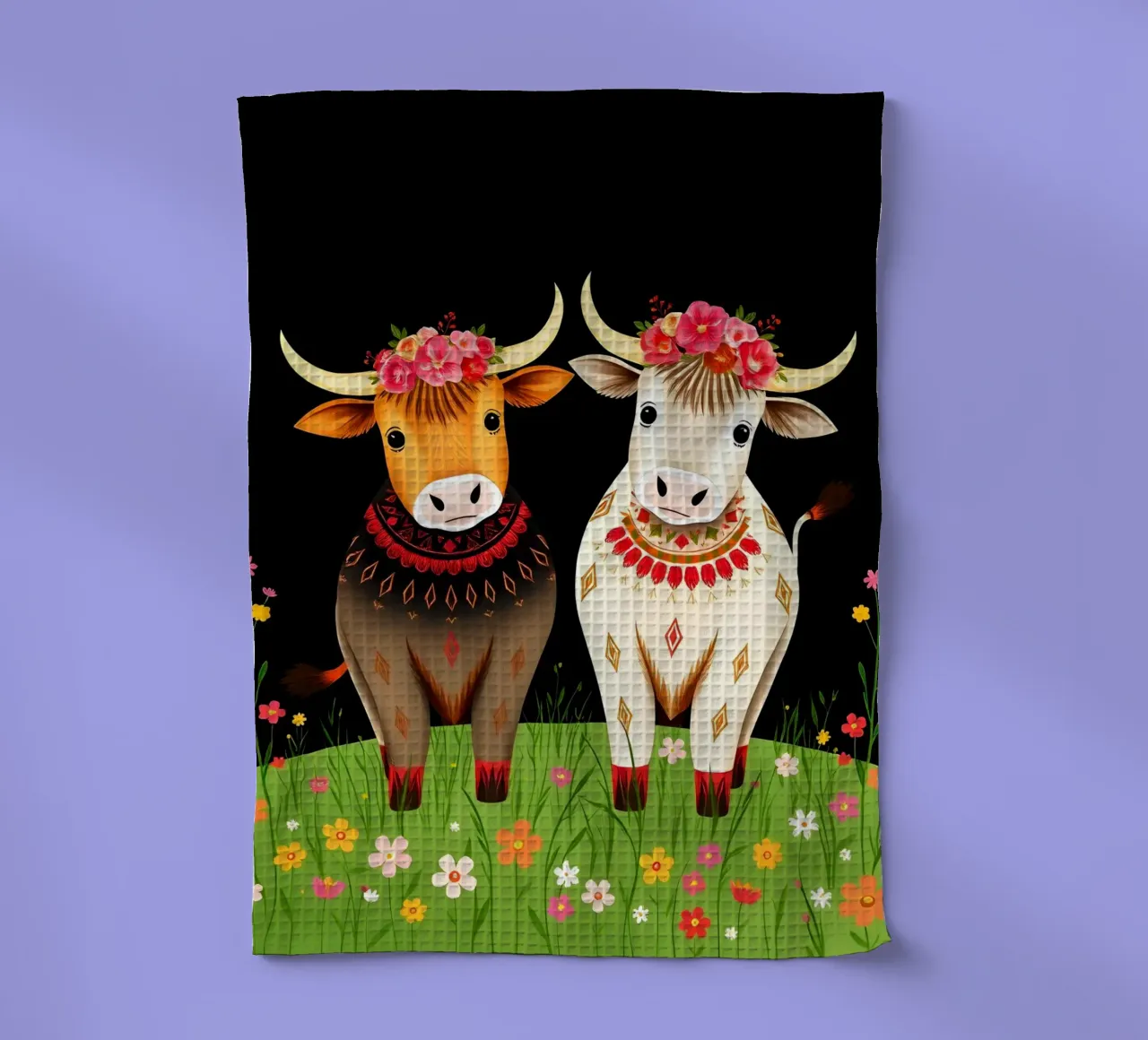 Mucche Highland in un prato selvaggio canovaccio da cucina da COLLEEN CRAFTS