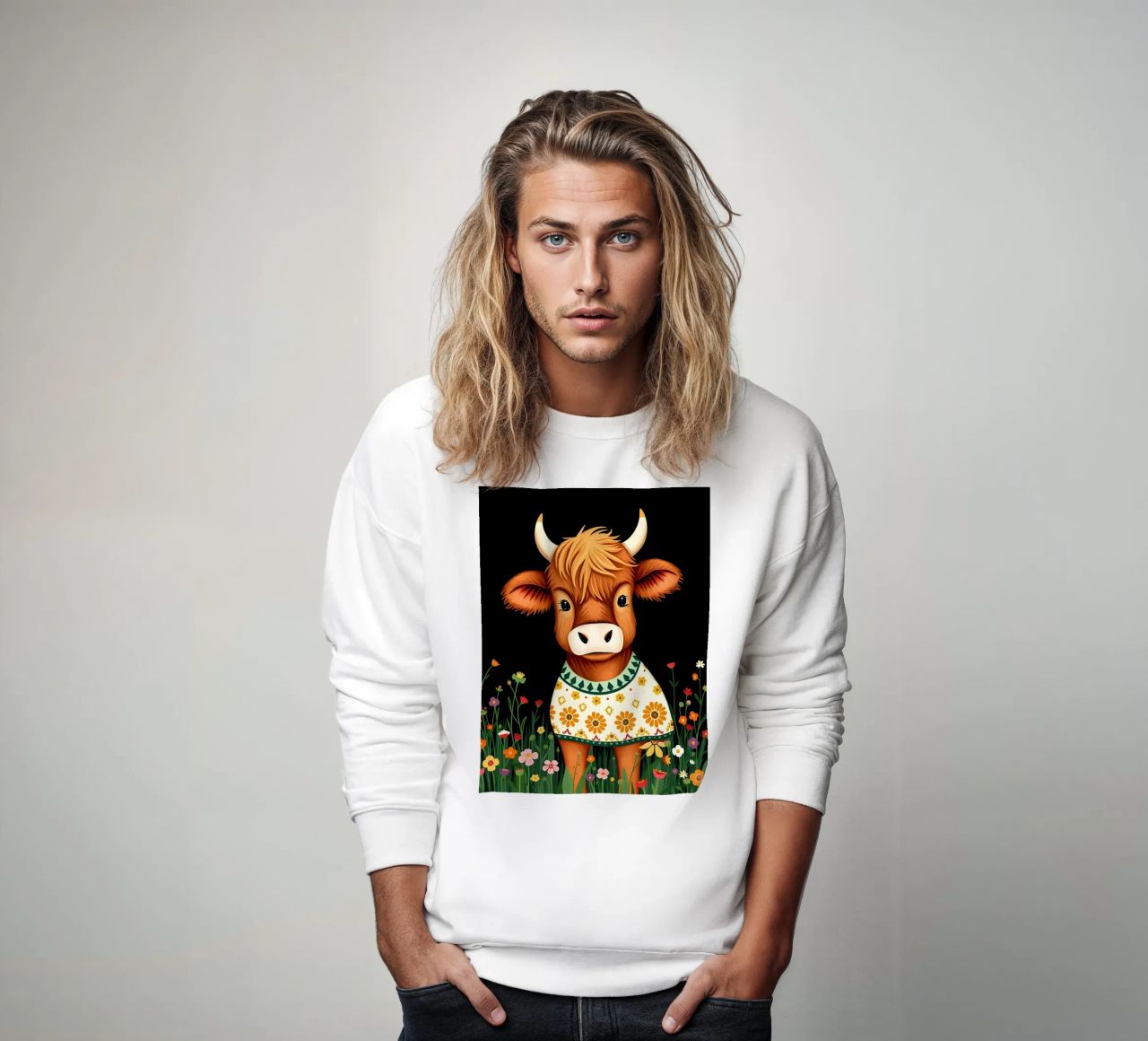 VACA DE LAS TIERRAS ALTAS ESCOCESAS CRÍA DE TERNERO sudadera de COLLEEN CRAFTS
