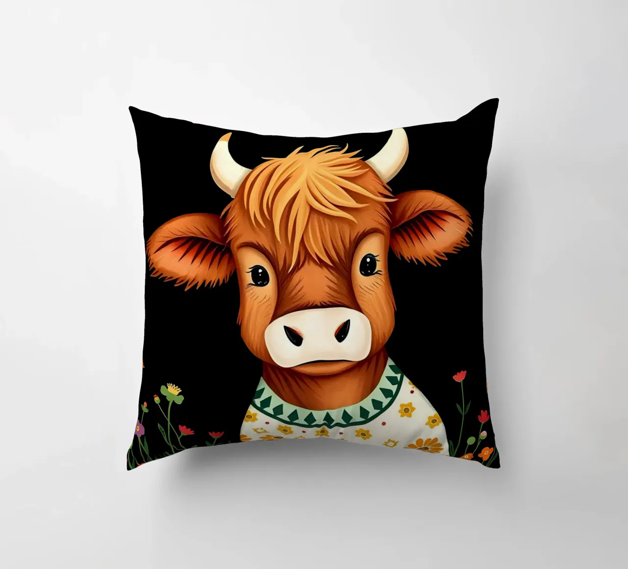 VACCA SCOZZESE DELLE HIGHLANDS, VITELLO DA LATTE cuscino da COLLEEN CRAFTS