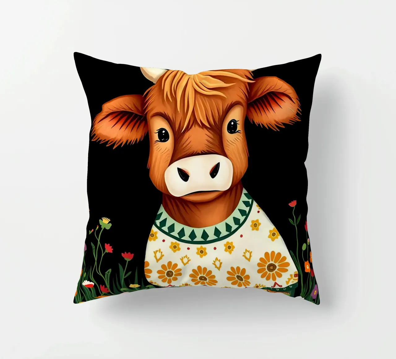 VACCA SCOZZESE DELLE HIGHLANDS, VITELLO DA LATTE cuscino da COLLEEN CRAFTS