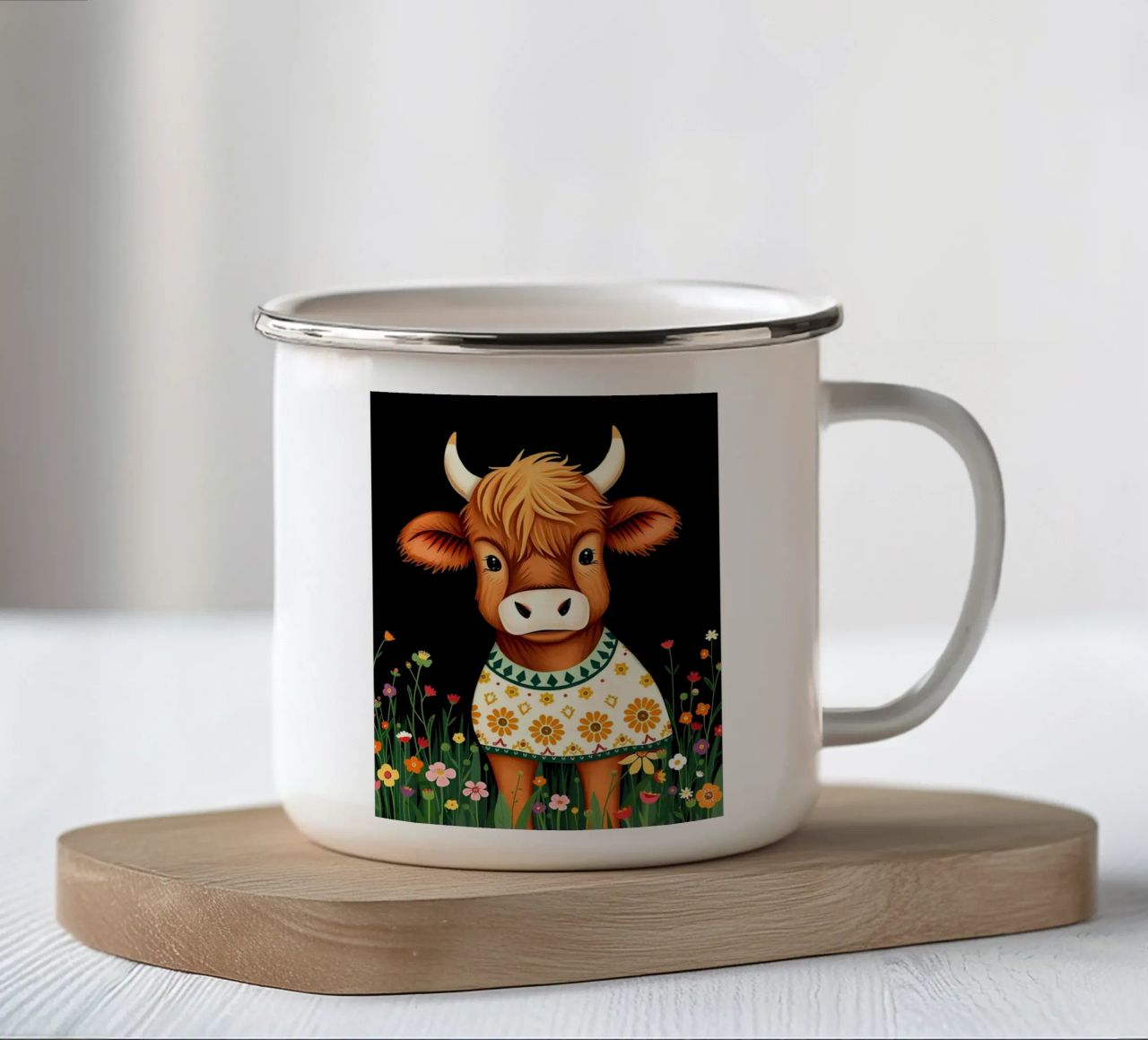 VACCA SCOZZESE DELLE HIGHLANDS, VITELLO DA LATTE tazza in smalto da COLLEEN CRAFTS