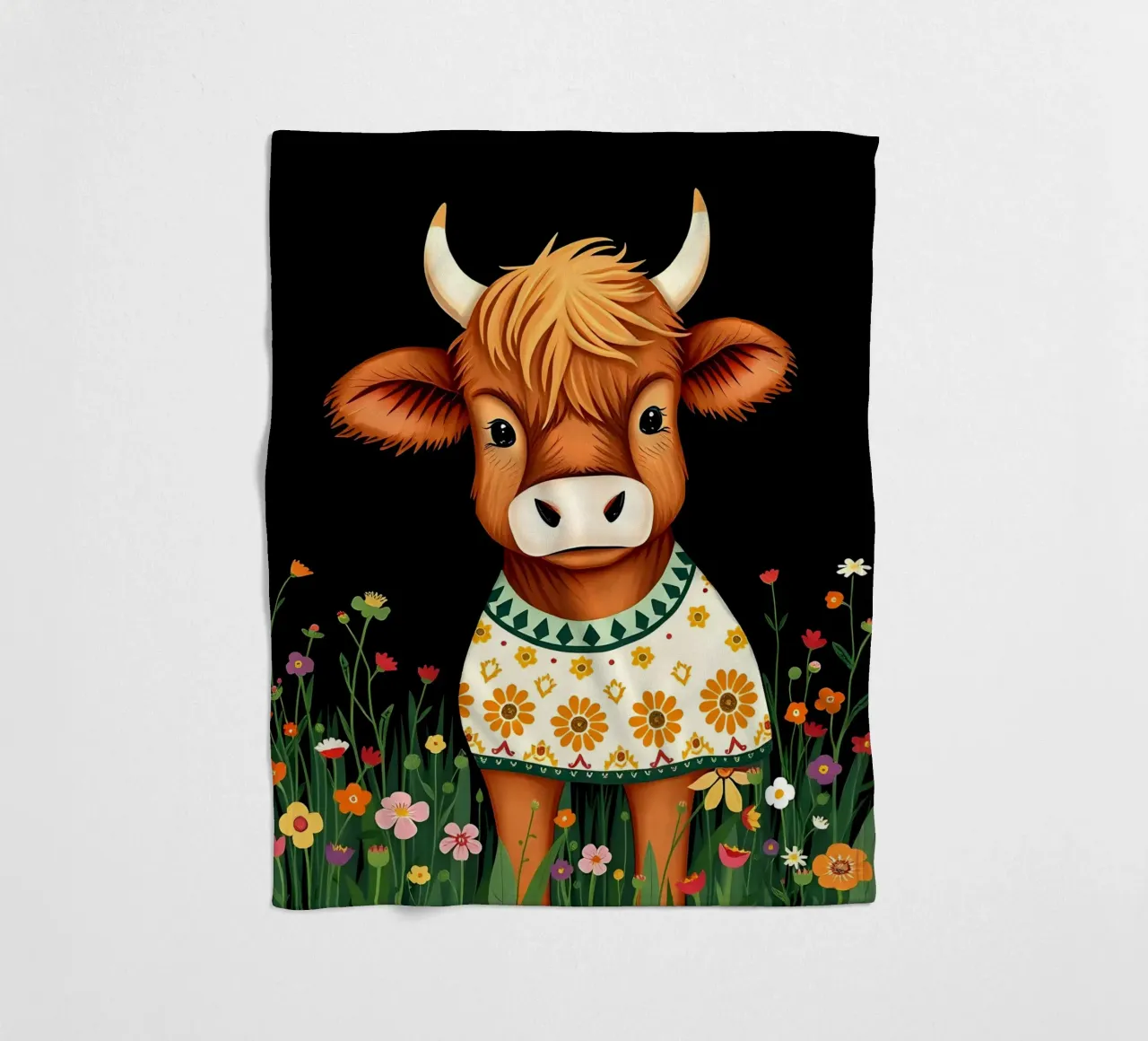 SCOTTISH HIGHLAND COW BABY CALF fleece blanket by COLLEEN CRAFTS