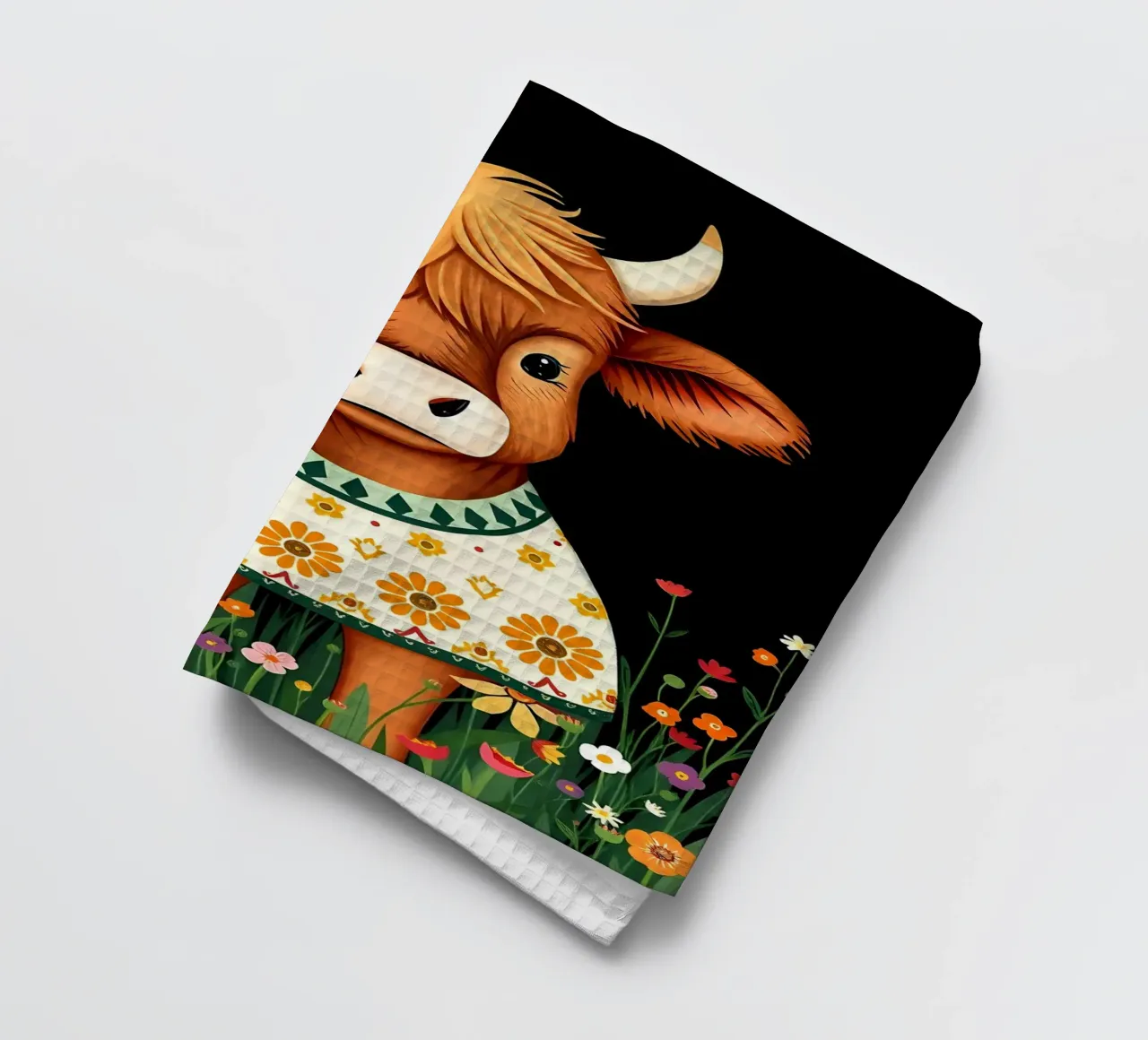 SCOTTISH HIGHLAND COW BABY CALF tea towel by COLLEEN CRAFTS