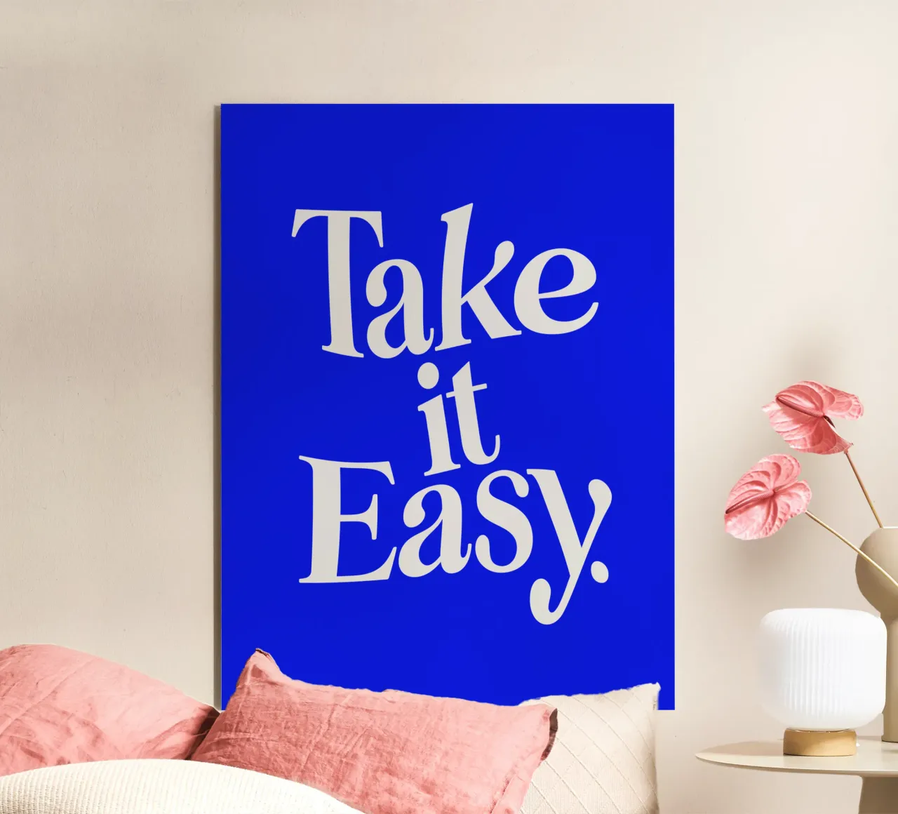 Take it Easy Blue Vintage Minimalist Typography Design alluminio dibond da THE MOTIVATED TYPE