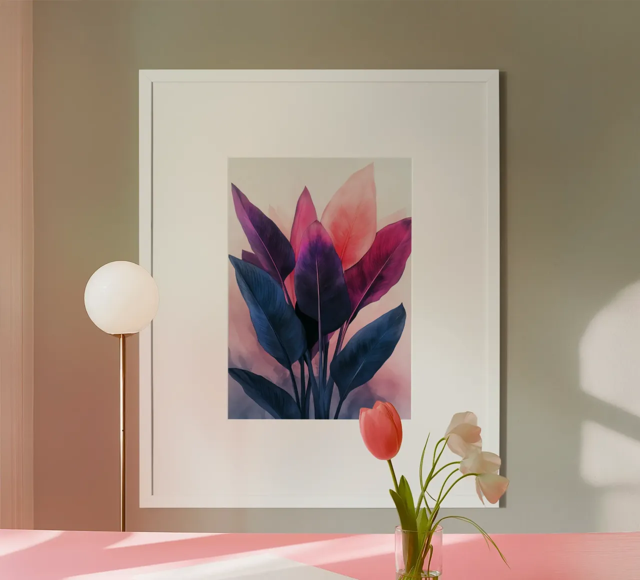 Pastel banana leaves poster con telaio in alluminio da Justyna Jaszke JBJart