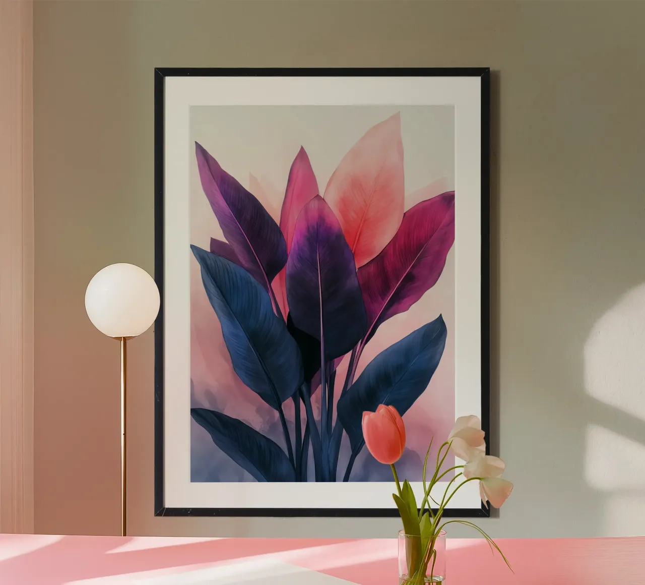 Pastel banana leaves poster con telaio in alluminio da Justyna Jaszke JBJart