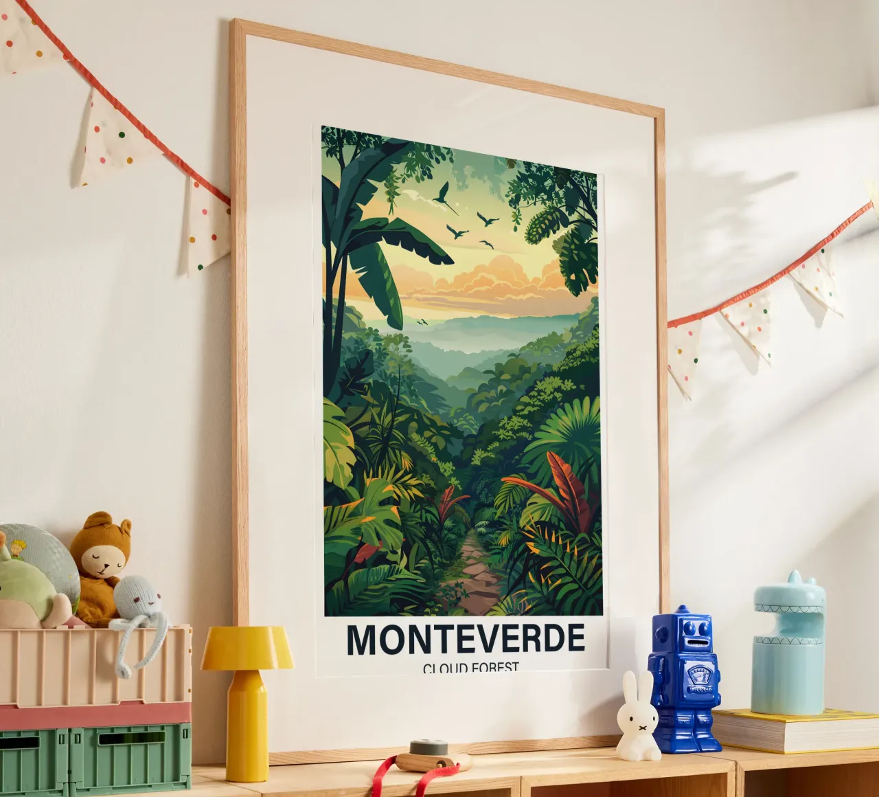 Foresta nuvolosa di Monteverde poster con telaio in plastica da Wanderlust Vibes