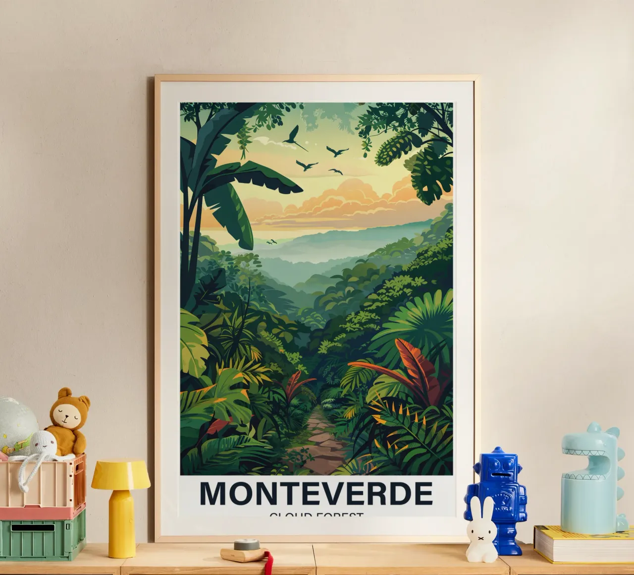 Foresta nuvolosa di Monteverde poster con telaio in plastica da Wanderlust Vibes