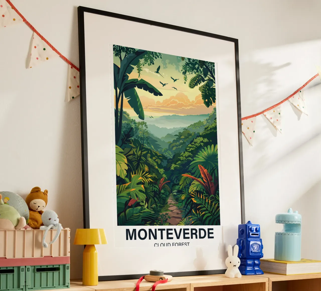 Foresta nuvolosa di Monteverde poster con telaio in plastica da Wanderlust Vibes