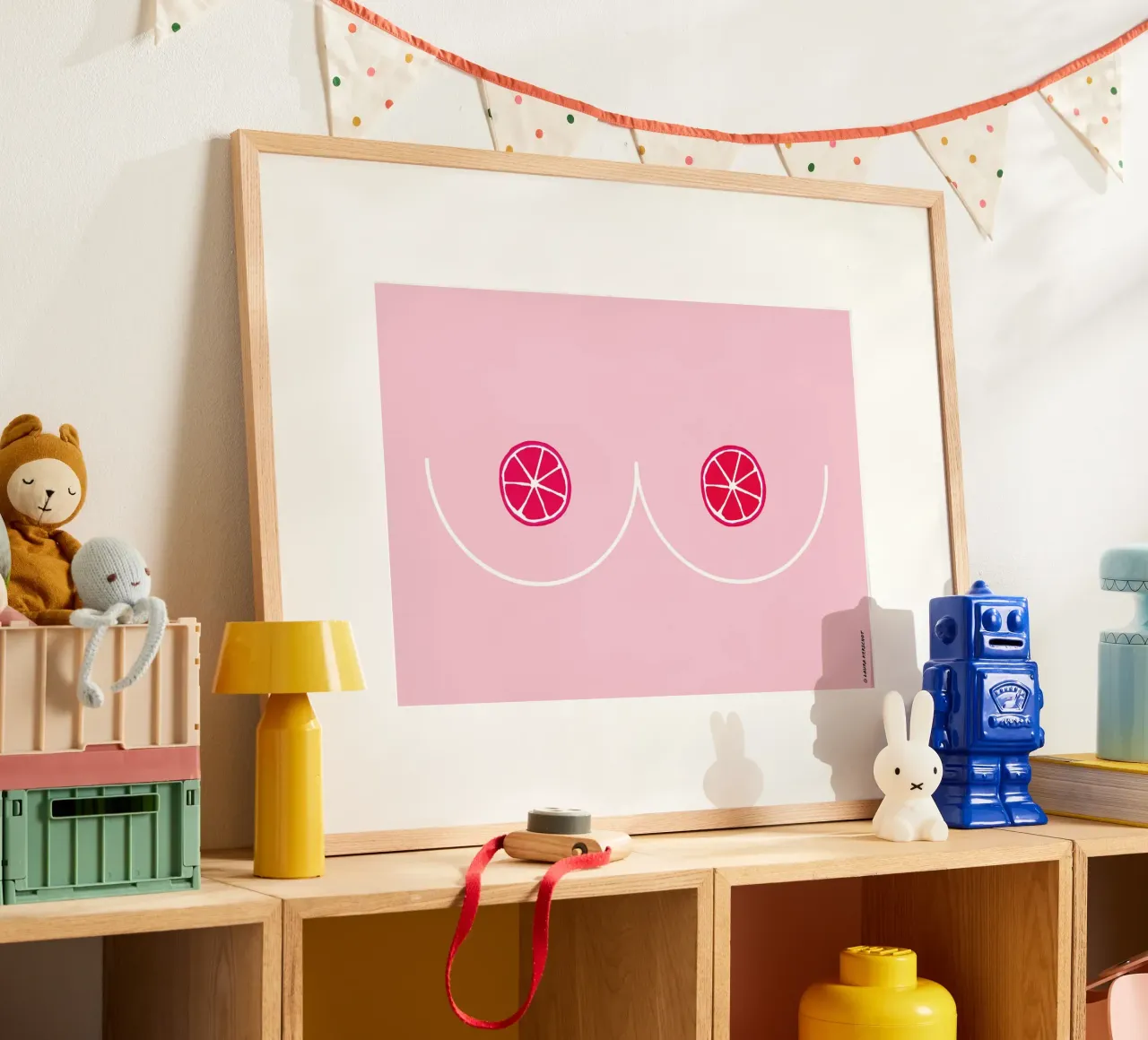 JuicyBoobs poster with wooden frame by LauraKerschot