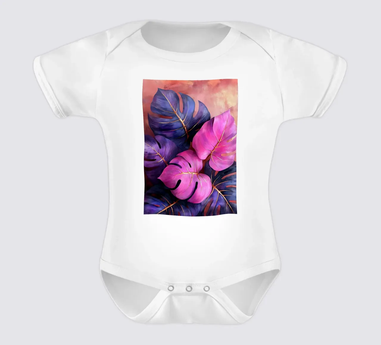 Monstera a foglie viola body neonato maniche corte da Justyna Jaszke JBJart