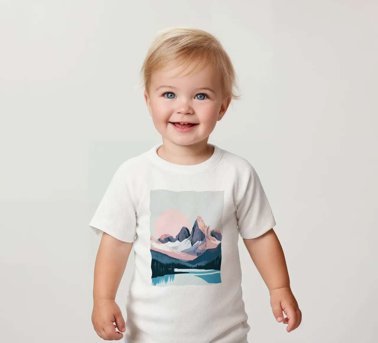 Ensemble de rideaux de douche abstraits avec paysage de montagne et style t-shirt pour bébé de Kaji