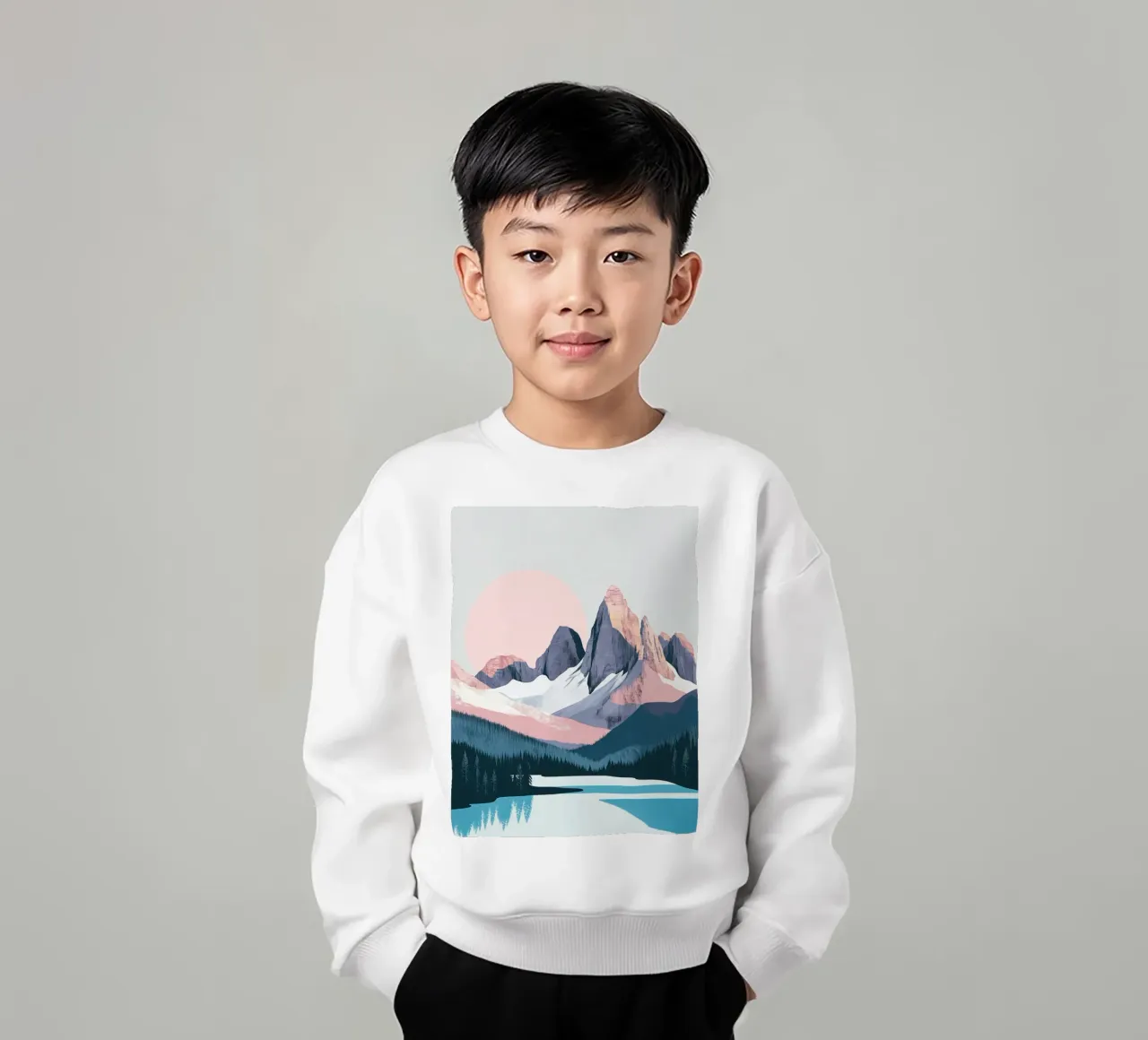 Ensemble de rideaux de douche abstraits avec paysage de montagne et style sweat enfant de Kaji