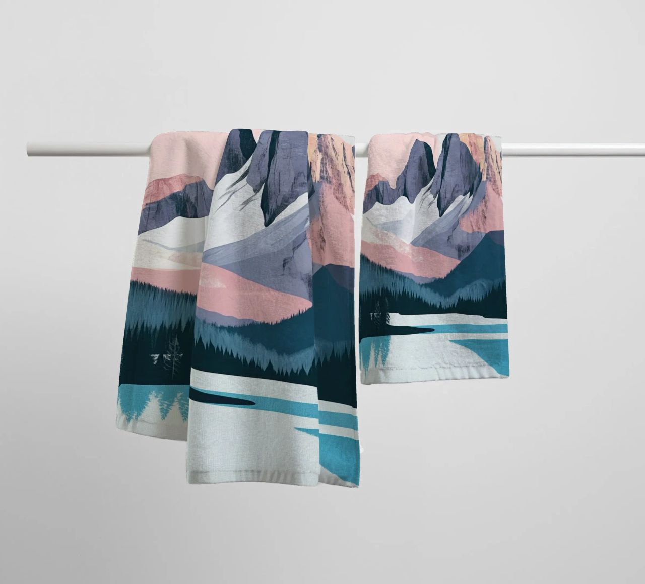 Abstract Mountain Landscape Art & Stylish Shower Curtain Set towel by Kaji