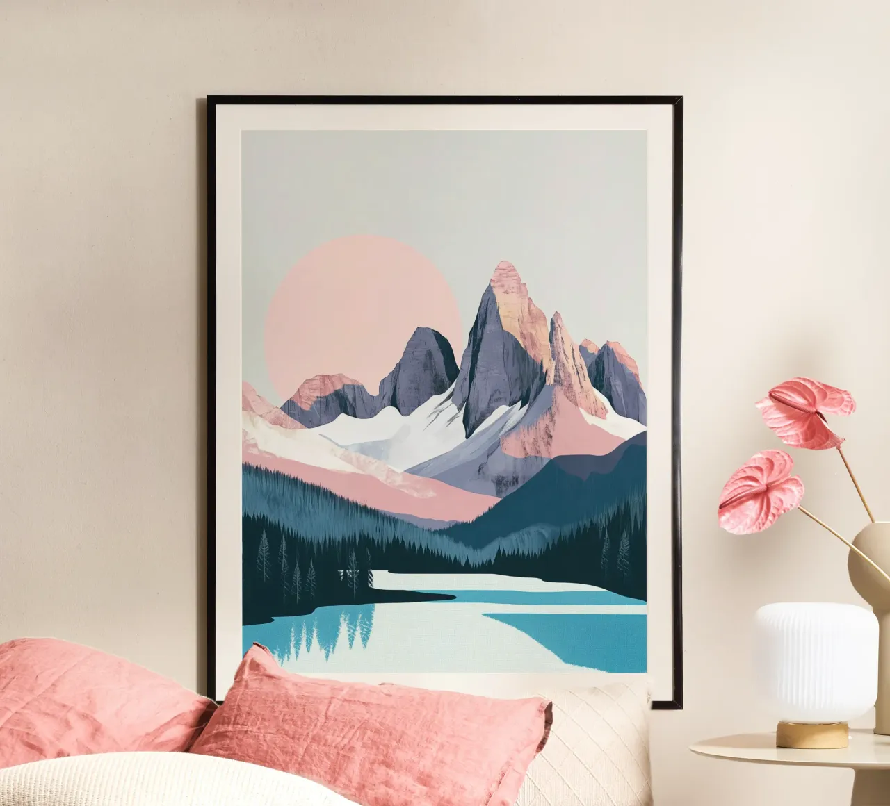 Abstract Mountain Landscape Art & Stylish Shower Curtain Set poster by Kaji
