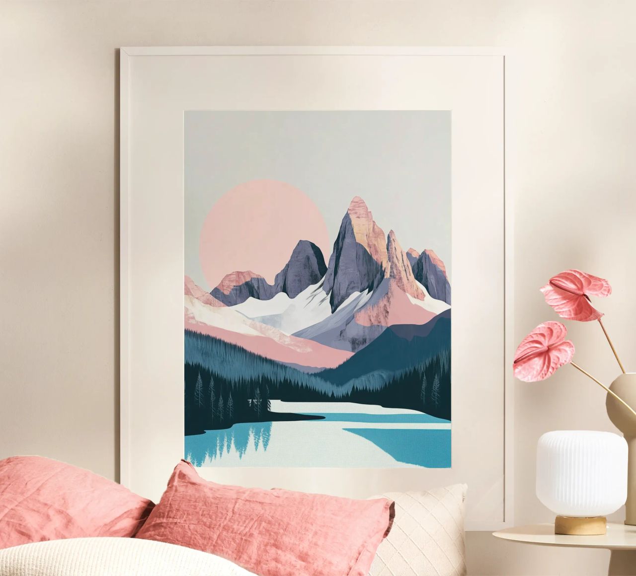 Abstract Mountain Landscape Art & Stylish Shower Curtain Set poster by Kaji