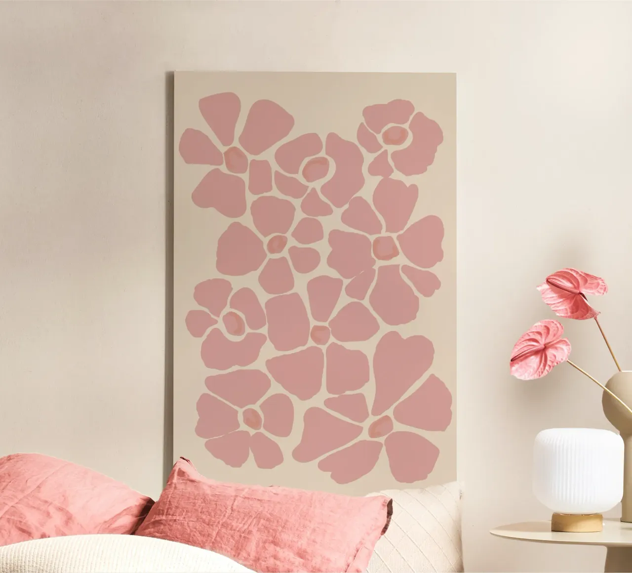 Pink Abstract Cherry Blossom Floral Pattern canvas by Melloi Art Print